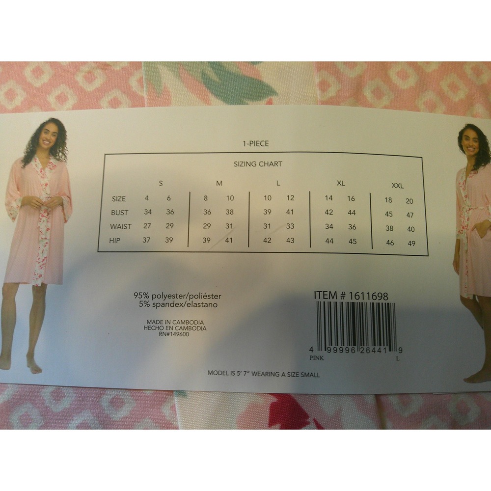 Flora Nikrooz Wrap Robe Women Large Pink NWT Floral Geometric Super Soft 1611698 - Picture 3 of 4